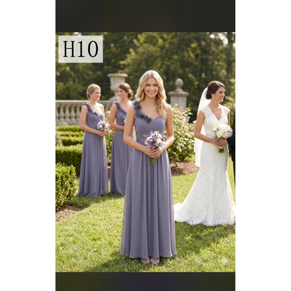 Bill Levkoff Grey One Shoulder Floral Chiffon Maxi Dress Bridesmaid Prom Sz 6
